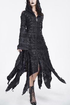 Fabric: Polyester, Cotton, Spandex Color: Black Sleeve Length: Long Sleeves Sleeve Shape: Trumpet Sleeves Feature: Irregular, Hooded Style: Gothic Clothing Type: Dress Include: Dress*1 (Any of the accessory is not included.) Size Length (in) Bust (in) Waist (in) Sleeve (in) XS 57.5 30.7 26.8 22.4 S 57.9 32.7 28.7 22.6 M 58.3 34.6 30.7 22.8 L 58.7 36.6 32.7 23 XL 59.1 38.6 34.6 23.2 2XL 59.4 40.6 36.6 23.4 3XL 59.8 42.5 38.6 23.6 Size Length (cm) Bust (cm) Waist (cm) Sleeve (cm) XS 146 78 68 57 S 147 83 73 57.5 M 148 88 78 58 L 149 93 83 58.5 XL 150 98 88 59 2XL 151 103 93 59.5 3XL 152 108 98 60 Prarie Dress, Dress With Hood, Dress Bell Sleeves, Chevron Skirt, Trumpet Sleeves, Punk Dress, Plus Size Sleepwear, Trumpet Sleeve, Chevron Dress