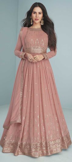 Bollywood Style Floor-length Anarkali Set For Ceremony, Semi-stitched Sharara With Dupatta For Ceremony, Semi-stitched Sharara For Eid Ceremony, Pink Churidar For Reception, Semi-stitched Sets For Eid Ceremony, Semi-stitched Anarkali Ceremony Sets, Semi-stitched Anarkali Sets For Ceremony, Anarkali Semi-stitched Ceremony Sets, Bollywood Style Georgette Churidar For Reception