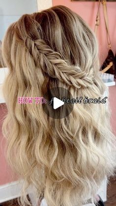 Katelyn Grimes on Instagram: "I’ll have a slowed down version of how to do a fishtail braid coming soon cause I know it’s hard to get it into a 1 minute and 30 second video!  #braids, #hairtutorial fishtail braid, bridal education, wedding hairstyles" Fishtail Crown Braid Half Up, Fish Tail Braid Half Up Down, Bridesmaid Hairstyles Fishtail Braid, Braid For Wedding Bridesmaid, Fishtail Braid Half Up, Bridesmaid Hair Fishtail Braid, How To Start A Fishtail Braid, Braided Wedding Guest Hairstyles, Fish Tail Braid Hairstyle