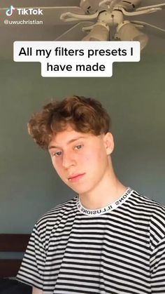 a young man wearing a striped shirt and looking at the camera with an instagram bubble above his head