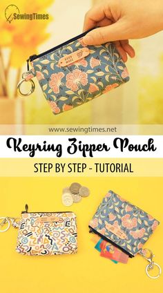 a hand holding a purse with the words, keeping zipper pouch step by step - tutor