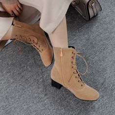 Heel Height: 4cmPlatform Height: 1 cmStyle: Fashion,KoreanOccasion: Casual,Party/Club,Office/Career,DressSeason: Spring,Summer,Fall/Autumn,WinterPackage Contents: 1 x Shoes (Pair)Size Guide:34 = foot length 21.5-22cm (Foot width=8-8.5cm)35 = foot length 22-22.5cm (Foot width=8.5cm)36 = foot length 22.5-23cm (Foot width=8.5-9cm)37 = foot length 23-23.5cm (Foot width=9cm)38 = foot length 23.5-24cm (Foot width=9-9.5cm)39 = foot length 24-24.5cm (Foot width=9.5-10cm)40 = foot length 24.5-25cm (Foot Casual Low Heel Winter Heels, Casual Block Heel Lace-up Boots, Casual Lace-up Boots With Almond Toe For Spring, Heels Short, Club Office, Career Dress, Fashion Korean, Casual Party, Short Boots