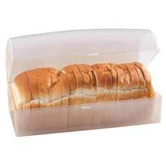 a long loaf of bread in a plastic container