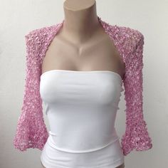 Pink Wedding Bolero-Pink Bridal Bolero-Pink Shrug-Pink Bolero-Bridesmaid Bolero-Rosa Bolero-Mother o Fitted Crochet Lace Summer Cardigan, Summer Fitted Crochet Lace Cardigan, Summer Party Shrug With Stretch, Spring Party Lace Shrug, Fitted Crochet Lace Cardigan For Spring, Elegant Pink Cardigan For Party, Elegant Fitted Pink Cardigan, Stretch Summer Party Shrug, Elegant 3/4 Sleeve Cardigan For Party