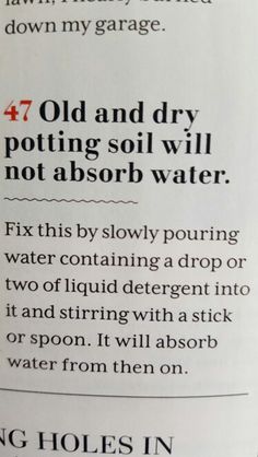 an old and dry potting soil will not absorb water in the spring or summer