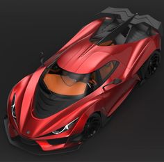 a red sports car is shown in this 3d rendering image, it appears to be looking like a supercar