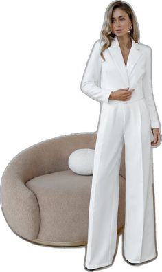 Elegant Sets With Lapel Collar And Pockets, Elegant Sets With Pockets And Lapel Collar, Chic Semi-formal Pantsuit With Notch Lapel, Chic Formal Set With High-waisted Pants, Semi-formal Long Sleeve Pantsuit With Double Button, Chic Single Breasted Pantsuit For Business Casual, Tuxedo Style Long Sleeve Single Breasted Pantsuit, Chic Long Sleeve Single Breasted Pantsuit, Chic Single-breasted Long Sleeve Pantsuit