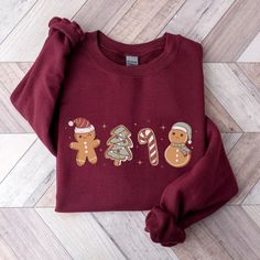 Cute Gingerbread Christmas Sweatshirt for Women  Ginger bread Man Christmas Crewneck  Gingerbread Holiday Ugly Sweater for Christmas Party  Maroon Easy 30 day return policy Christmas Sweatshirt Outfit, Sweatshirt And Shirt Outfit, Cute Christmas Jumpers, Christmas Sweatshirt Ideas, Christmas Clothing Ideas, Xmas Clothes, Xmas Sweaters, Bread Man, New Years Look