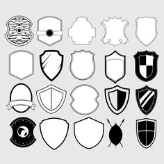 a set of shields with different shapes and sizes