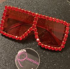 Red Trendy Red Sunglasses As Gift, Red Tinted Sunglasses As A Gift, Red Tinted Lenses Sunglasses As Gift, Trendy Red Sunglasses For Valentine's Day, Red Tinted Sunglasses For Party, Trendy Red Sunglasses For Evening, Elegant Red Glass Sunglasses, Bedazzled Sunglasses, Bling Sunglasses