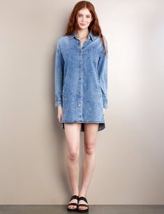 This WL Denim Shirtdress is cut from stretchy denim and meant to be worn whenever you're feeling extra-cute and carefree - AKA, everyday! The model is 5'7" wearing a size small Fabric: 95% Cotton 4% Polyester 1% Spandex Length: 33.5" length from shoulder Relaxed Fit Chambray Denim Dress In Medium Wash, Summer Denim Washed Shirt Dress, Relaxed Fit Denim Blue Chambray Dress, Relaxed Fit Chambray Denim Dress, Chambray Denim Dress With Relaxed Fit, Trendy Collared Denim Dress In Relaxed Fit, Trendy Relaxed Fit Collared Denim Dress, Trendy Collared Denim Dress With Relaxed Fit, Summer Washed Button-up Shirt Dress