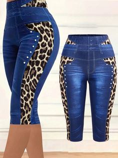 Multicolor Casual Collar  Tela tejida Estampado de Leopardo,Estampado en Textura Normal Embellished Elástico Ligero Leopard Print Leggings, Women Leggings, Casual Athletic, Leggings Casual, Print Leggings, Womens Tie, Inspiration Mode, Casual Streetwear, Camo Print