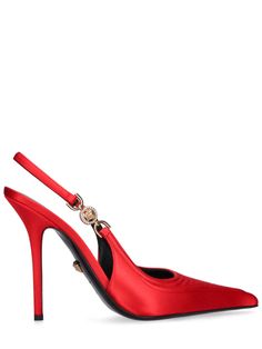 110mm satin slingback heels - Versace - Women | Luisaviaroma Versace Heels, Red High Heels, Slingback Heels, Red Heels, Slingback Heel, Shoe Closet, Fashion High Heels, Metal Logo, Metallic Logo