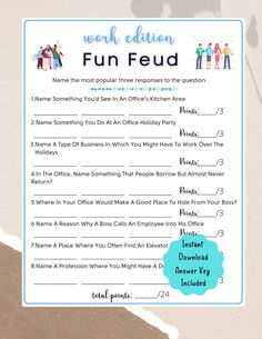 a poster with words and pictures on it that say fun feud in different languages