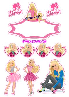 barbie doll stickers are shown in pink and white