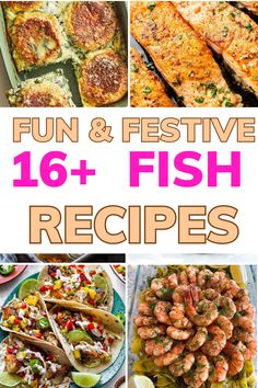 the cover of fun and festive fish recipes, with images of different types of food