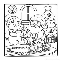 christmas coloring pages with santa and snowman