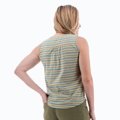 The Fair Trade Certified™ Redford Tank Top is all about summer with a cute striped design, flattering shape, incredible comfort, and a small ecological footprint. Recycled cotton and recycled polyester pair to reduce resources by repurposing fabric scraps, plastics, and other materials into this soft, comfortable tank. Guilt-free fashion! The striped pattern, which alternates in a unique and colorful three-by-two rhythm, brings brightness to the style. Flattering features include a scoop neck, s Ecological Footprint, Free Fashion, Guilt Free, Fabric Scraps, Stripes Design, Recycled Cotton, Fair Trade, Scoop Neck, Tank Top