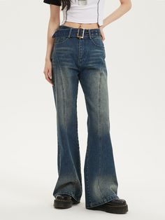 Flared Washed Denim Pants, Grunge Full-length Denim Bottoms, Dark Wash Deconstructed Denim Bottoms, Y2k Streetwear Denim Pants, Y2k High-waisted Denim Pants, Design Inspo, Diy Clothes