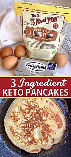 three ingredient keto pancakes in a cast iron skillet