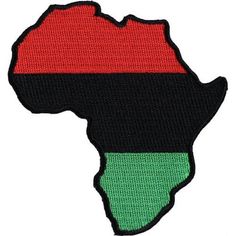 the outline of africa in red, black and green on a white background embroidery design