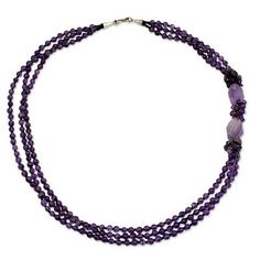 Amethyst Beaded Necklace from Thailand - Lilac Sun | NOVICA Elegant Amethyst Beaded Necklace, Luxury Single Strand Amethyst Beaded Necklace, Luxury Amethyst Purple Beaded Necklaces, Purple Amethyst Necklace With Faceted Beads, Purple Amethyst Pendant Beaded Necklace, Jewellery Exhibition, Peridot Necklace, Purple Pearl, Necklace Craft