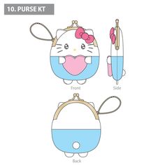 From Sanrio Originals Japan, the Kawaii Love collection is adorable! Featuring big adorable eyes and a little heart, this series is sooooo cute. Each coin purse has a clasp style closure and a ball chain so you can attach it to your bag. Hello Kitty is holding a pink heart and wearing a blue striped shirt. Blue Striped Shirt, Ball Chain, Pink Heart, You Bag, Striped Shirt, Coin Purse, Hello Kitty, Coin, Kitty