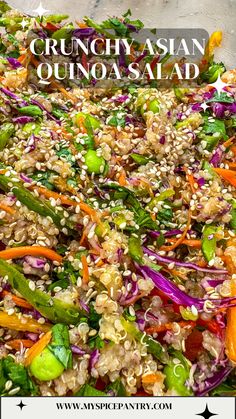 a salad with quinoa, carrots, and green beans in it on a plate