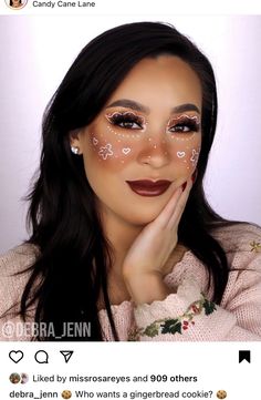 Gold Holiday Makeup, Creative Christmas Makeup Looks, Gingerbread Makeup, Pretty Fresh Foundation, Creative Christmas Makeup, Festive Holiday Makeup, Holiday Makeup Ideas, Reindeer Makeup, Makeup Looks Ideas