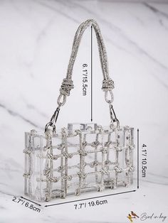 BirdinBag - Clear Rhinestone Box Bag: Elegant Bride Purse for Weddings, Proms, and Parties Silver Square Bags For Events, Elegant Clear Square Bag, Evening Crystal Bag In Rectangular Shape, Formal Clear Rectangular Bag, Crystal Evening Bag, Rectangular Shape, Rectangular Rhinestone Bags For Wedding Guests, Evening Crystal Rectangular Bag, Rectangular Rhinestone Evening Bag For Wedding Guest, Rectangular Crystal Evening Bag