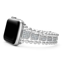 Created exclusively for your Apple Watch®, this watch bracelet is crafted with diamonds set in sterling silver signature links. Fits the Series 1 through 10 and Ultra Apple Watch® for the 42mm through 49mm sizes. Watch face sold separately. Watch Bracelet, Engraved Items, Watch Faces, Diamond Watch, Silver Diamonds, Bracelet Sizes, Watch Strap, Watch Bands, Apple Watch