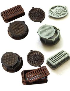 many different types of drainers and grates on a white surface with the words manholes and drain territory of the former us $ 3