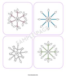 four snowflakes are shown in four different colors