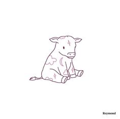 a drawing of a cow sitting on the ground