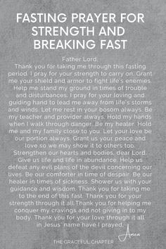 a prayer card with the words fasting prayer for strength and breaking fast