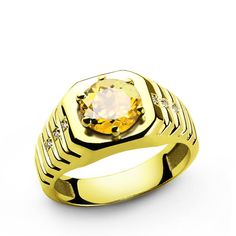 Metal: 14k Yellow Gold Citrine: carat total weight - 2.40 diameter - 8mm setting - prong setting Diamonds: carat total weight - 0.03 color - H clarity - VS1 setting - Pavé setting An elegant vivid yellow citrine and diamonds feature in this solitaire ring, perfectly highlighted by a 14k yellow gold four-prong setting. ----------------------------------------------------------------------CitrineCitrine is a premier stone of manifestation, imagination, and personal will. Carrying the power of the Yellow Gold Citrine Diamond Ring With Accents, Yellow Gold Diamond Ring With Citrine Accents, Fine Jewelry 14k Gold Yellow Diamond Ring, Gold Signet Ring With Center Stone In 14k Gold, Gold 14k Signet Ring With Center Stone, Classic Yellow Gold Topaz Ring With Diamond Accents, Yellow Diamond Cut Rings, Yellow Gold Brilliant Cut Signet Ring For Promise, 14k Yellow Gold Signet Ring With Brilliant Cut