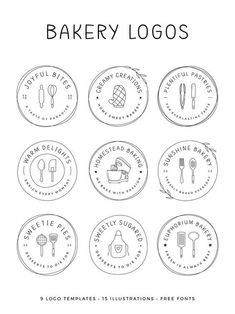 the bakery logos are drawn in black and white, with different types of spoons