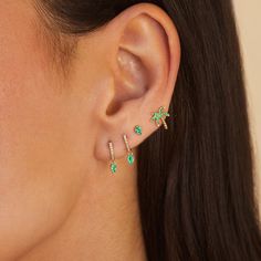 The Emerald Teardrop Diamond Mini Huggie Earring adds something fresh to our best-selling Diamond Mini Huggie. Accented with a single emerald teardrop on each earring, this huggie is the perfect way to get your daily greens. Green Huggie Earrings Fine Jewelry, Green Huggie Fine Jewelry Earrings, Daily Greens, Teardrop Diamond, Huggie Earring, Emerald Earrings, Jewelry Cleaner, Stud Earring, Huggies Earrings