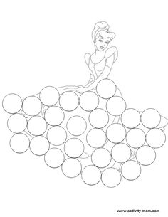 a drawing of a woman sitting on top of a pile of round circles in the shape of a ball