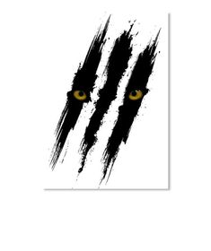 an image of two yellow eyes in black and white paint with the word's logo on