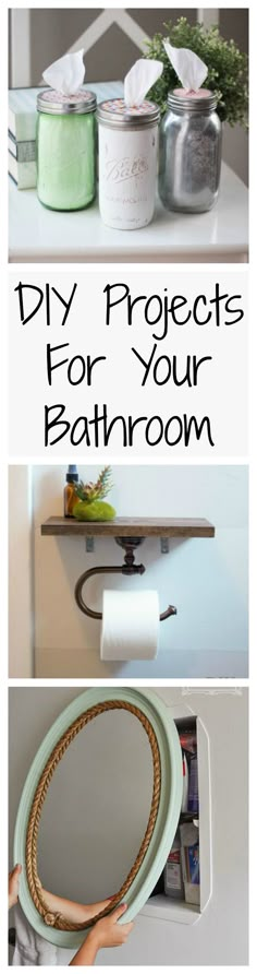 three different pictures with the words diy projects for your bathroom on top of them