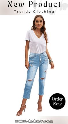 High Rise Button Front Distressed Denim Pants The High, Distressed Denim, Denim Pants, Fashion Games, Order Now, New Product, Trendy Outfits, High Rise, Free Shipping