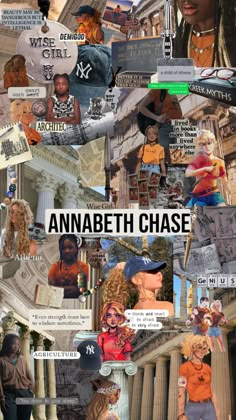 the collage has many different images and words on it, including an image of a woman