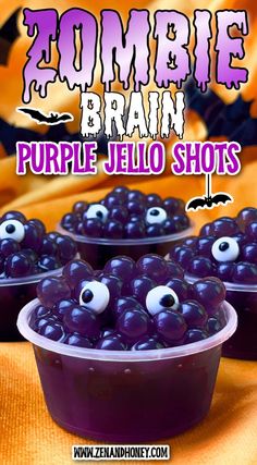 Purple Jello Shots – You’re going to enjoy these creepy zombie brain Purple Jello Shots that are perfect for Halloween parties and special occasions. Made with sour berry liqueur, blueberry bobas and grape jello, they taste amazing and look insanely spooky! Halloween Jello Shots Easy, Halloween Jello Recipes, Jello Shots For Birthday Party, Boba Jello Shots, Kid Jello Shots, Halloween Drinks Alcohol Cocktails Easy, Halloween Party Alcohol, Glow In The Dark Jello Shots, Jello Syringe Shots Recipe