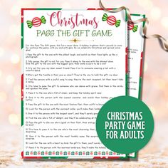 a christmas party game for adults with the text'christmas pass the gift game '