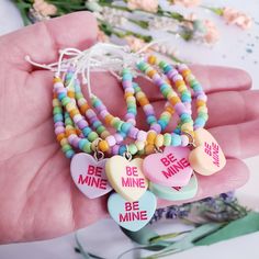 This Sweet Heart Bracelets are the perfect cute gift for all the special girls in your life. For other Valentines bracelet designs click on the link below: https://www.etsy.com/listing/1390110680 https://www.etsy.com/listing/1404334779 https://www.etsy.com/listing/1404336861 This listing is for your choose of one bracelet either in the child size or the adult size. It is adjustable and made with very strong and durable nylon string.  It is strung with pastel colored rainbow beads, silver plated Multicolor Jewelry For Best Friend Valentine's Gift, Multicolor Jewelry For Best Friend On Valentine's Day, Valentine's Day Best Friend Gift Heart Charm Bracelet, Multicolor Friendship Bracelets For Valentine's Day, Cute Valentine's Day Friendship Bracelets With Heart Beads, Cute Valentine's Day Heart Beads Friendship Bracelets, Cute Heart Beads Friendship Bracelets For Valentine's Day, Cute Beaded Bracelets For Valentine's Day, Cute Beaded Bracelets For Valentine's Day Friendship