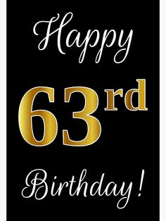 a black and gold birthday card with the number 63rd