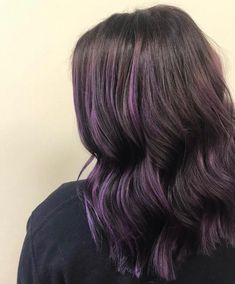 Purple Without Bleach, Violet Hair Highlights Dark Brown, Pelo Morado Aesthetic, Purple Highlights Straight Hair, Purple Hair Without Bleach, Purple Undertone Hair, Dark Brown Hair Purple Undertones, Purple Highlights On Dark Hair, Dark Purple Highlights Brown Hair