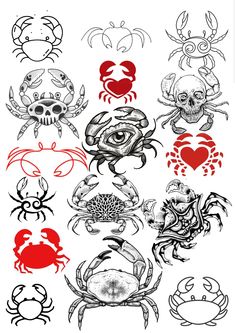 the different types of tattoos are shown in black and white, with red ink on them