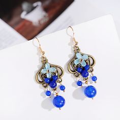 SPECIFICATIONS Natural Stone Earrings Rings For Women Elegant Vintage Earring Long Dangle Chinese Style Jewelry Gift For Girl Hanfu Accessories orecchini donna: pendientes mujer ohrringe: accesorios mujer,oorbellen hangers jewelry: bijoux,joyas,schmuck earrings for women: kolczyki damskie,oorbellen voor vrouwen earrings: oorbellen,boucle doreille,brincos creoles d oreilles femme: brincos para as mulheres aretes de mujer: pendientes aros,pendientes aro aretes: aros mujer,orecchini Wearing Occassi Summer Alloy Earrings, Blue Alloy Earrings For Gift, Alloy Drop Clip-on Earrings As Gift, Handmade Elegant Alloy Earrings, Gift Drop Clip-on Earrings Made Of Alloy, Blue Alloy Dangle Jewelry, Blue Dangle Jewelry In Alloy, Summer Metal Beaded Earrings For Pierced Ears, Summer Metal Beaded Earrings